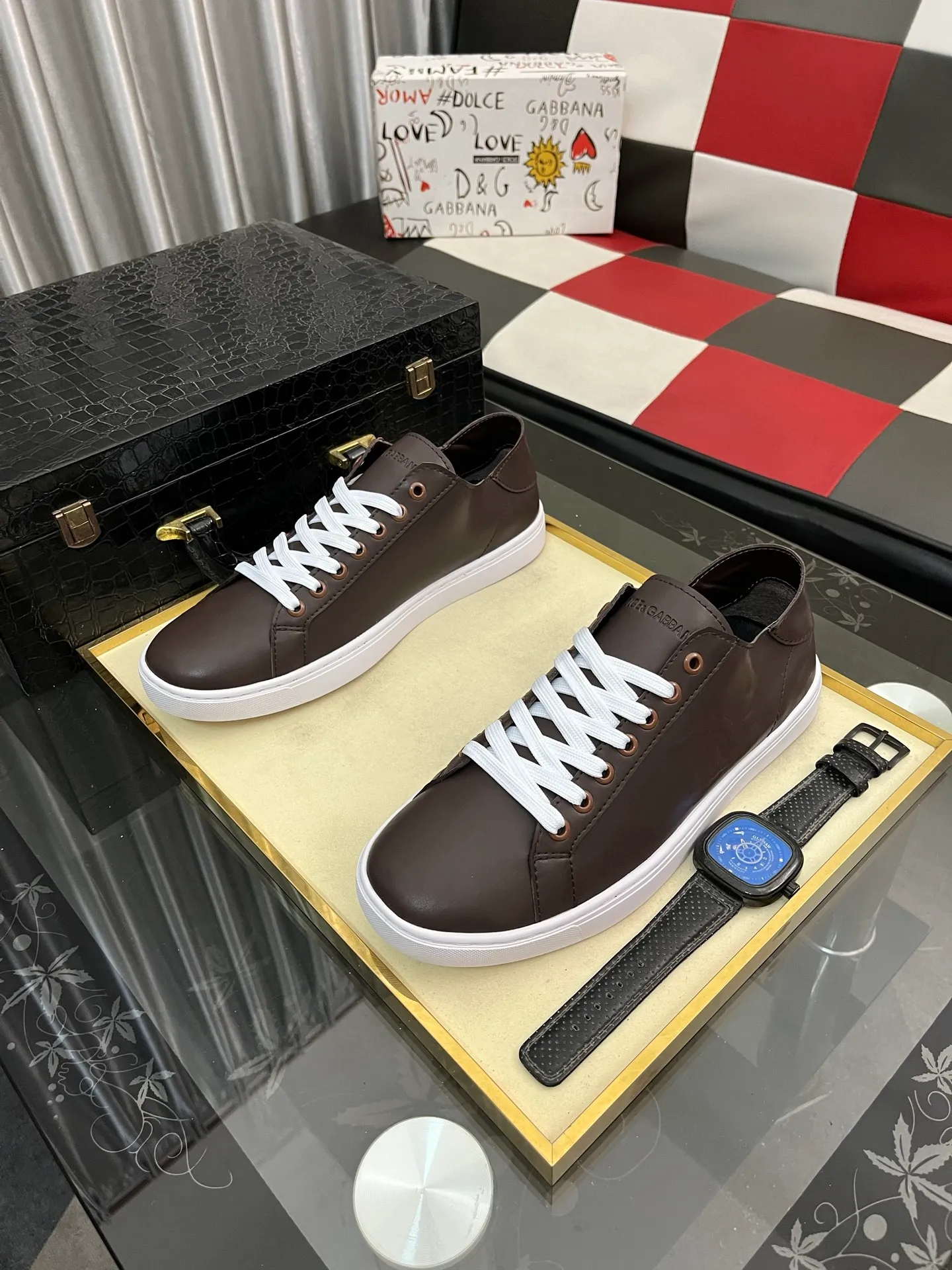 Men's shoes 💰400⌚️⌚️New DG Dolce & Gabbana high-end couple's sports and casual shoes, imported cowhide, multiple material splicing design➕Imported cowhide lining, cowhide foot pads➕Original TPR elastic outsole. Size: 38-46